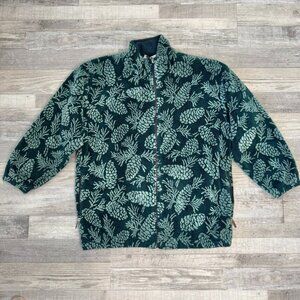 Duffel Outdoors green pinecone print fuzzy fleece full zip jacket womens medium